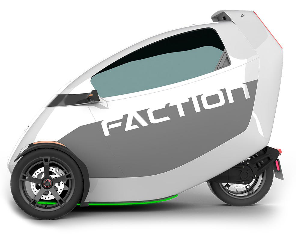 Sleek electric concept vehicle with three wheels and modern design.