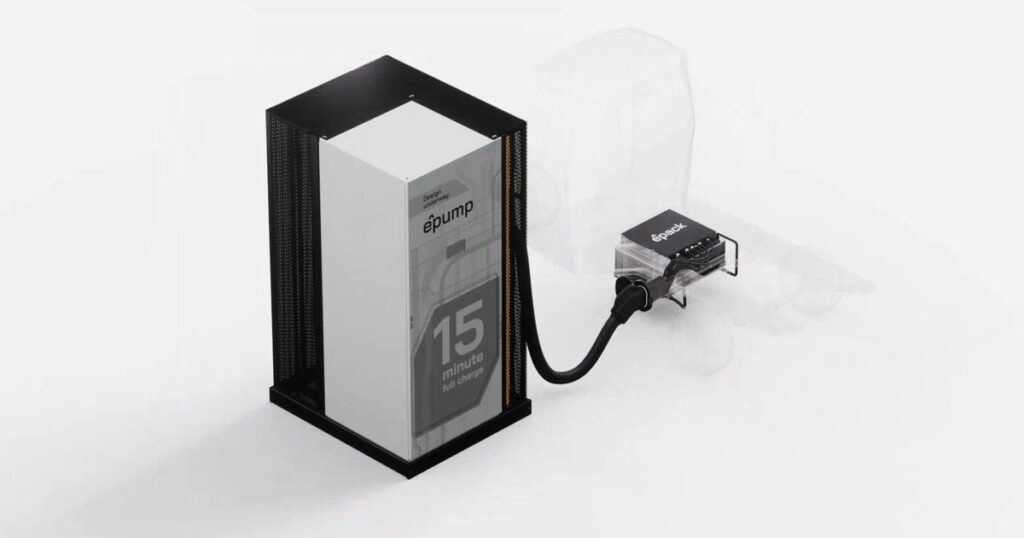 Exponent Energy Stack system illustrating ePump, ePlug, and ePack components for quick charging.