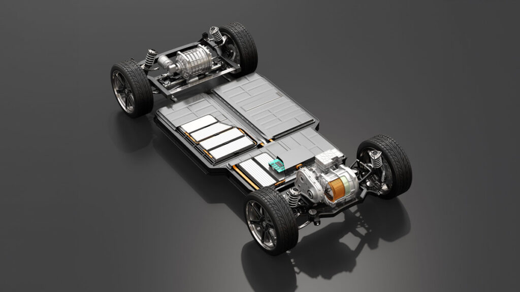 Electric car chassis and battery layout.