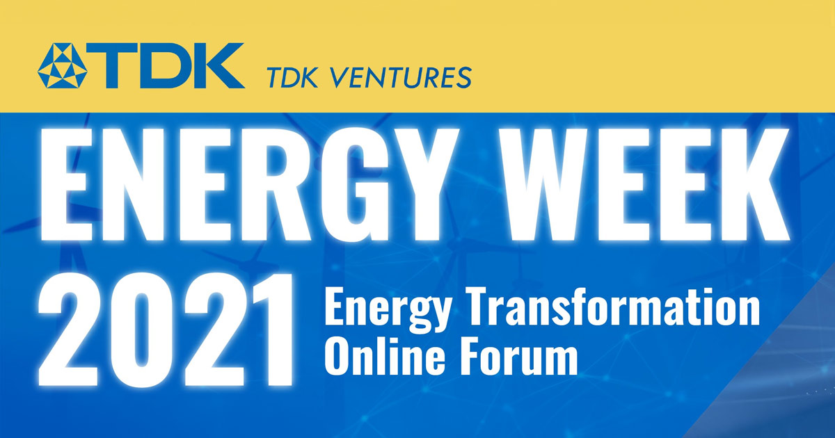 Banner for TDK Energy Week 2021, focusing on innovation in energy transformation.