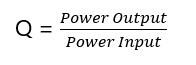 Efficiency calculation with formula Q equals Power Output divided by Power Input.