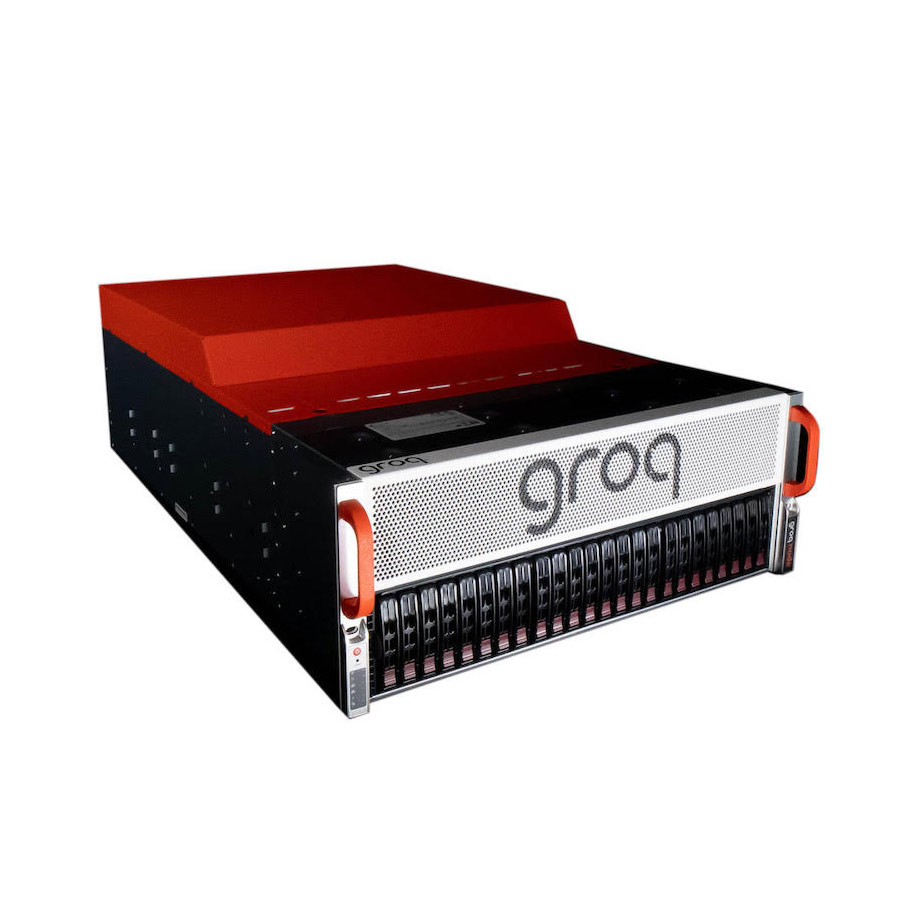 Red and black Groq server unit.