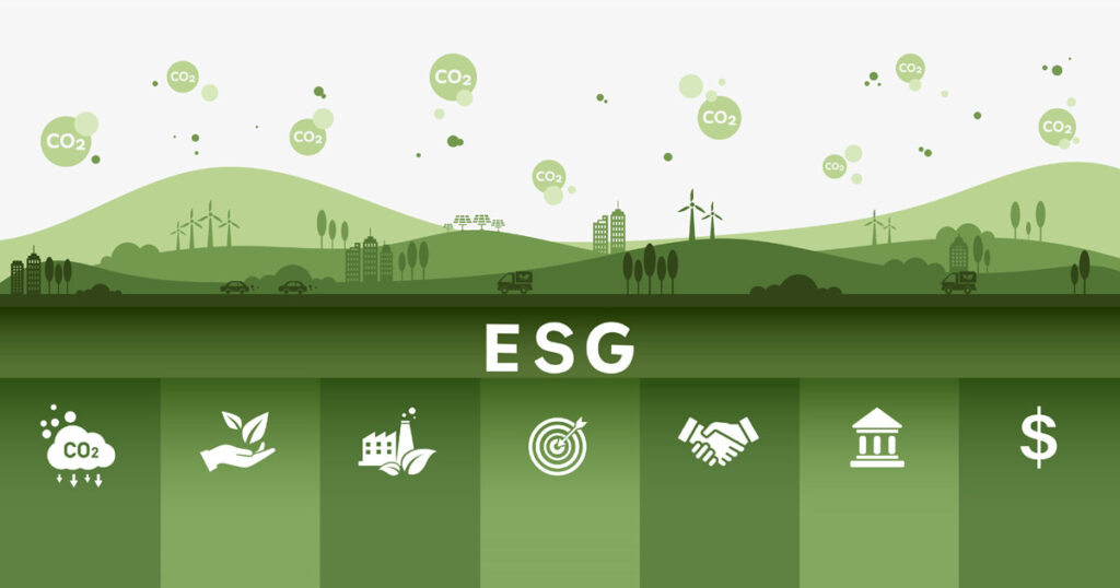 Illustration of a net-zero carbon emissions concept with renewable energy symbols.